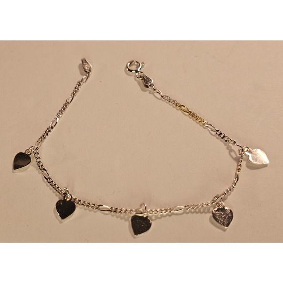 Sterling Silver 925 FAS Sterling Silver Heart Charm Bracelet 7” - Picture 1 of 3